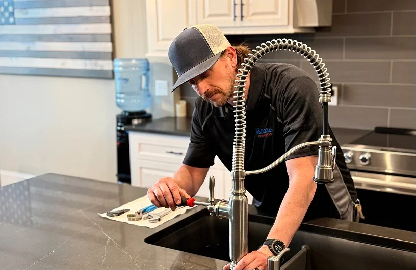 Rozga Plumbing Corp team member providing hands-on plumbing service